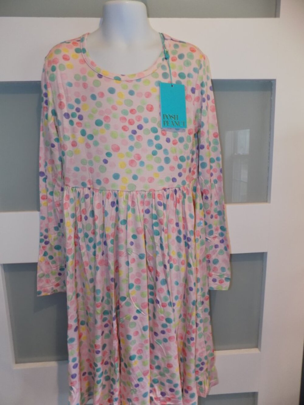 Posh Peanut Estelle LS Multicolor Polka Dot Print Twirl Dress Size 10 Girl's - Picture 2 of 3